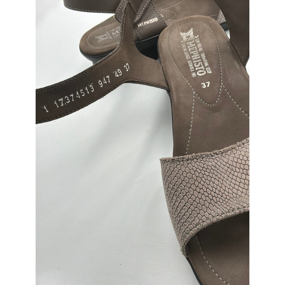 Mephisto Wedge Sandals Womens 37 Brown Snake Print Leather Comfort Strap - Picture 5 of 9